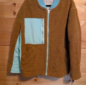 Free People Brown and Blue Fleece Jacket